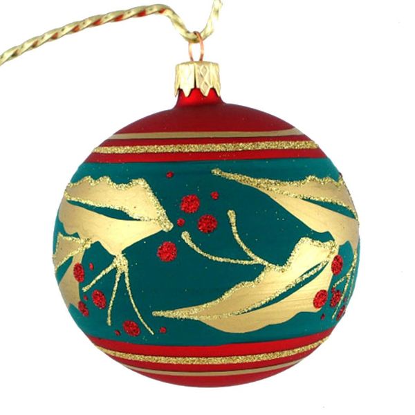 Picture of "Golden Leaves" Hand Painted Glass Christmas Ball
