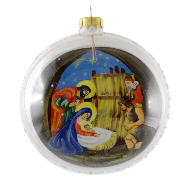 Picture of "Manger Scene" Reverse Hand Painted Glass Christmas Ball.