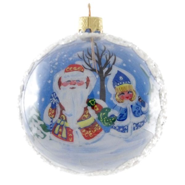 Picture of "Santa Claus and A Snow Maiden" Glass Reverse Hand Painted Christmas Ball.