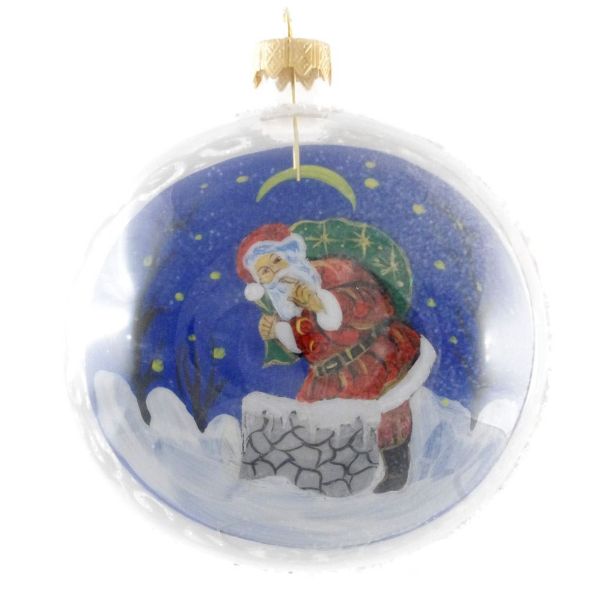 Picture of "Santa With Gifts" Reverse Hand Painted Christmas Ball.