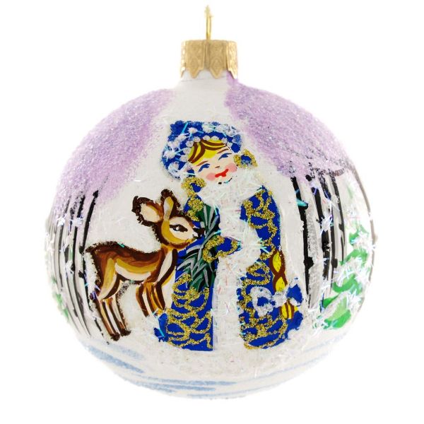 Picture of "Snow Maiden with a Deer" Hand Painted Christmas Ball (small).