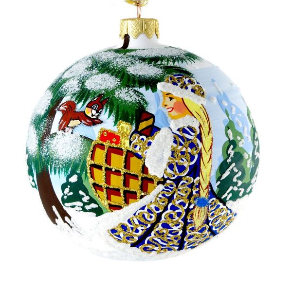 Picture of "Snow Maiden With Presents" Hand Painted Christmas Ball. Made in Ukraine.