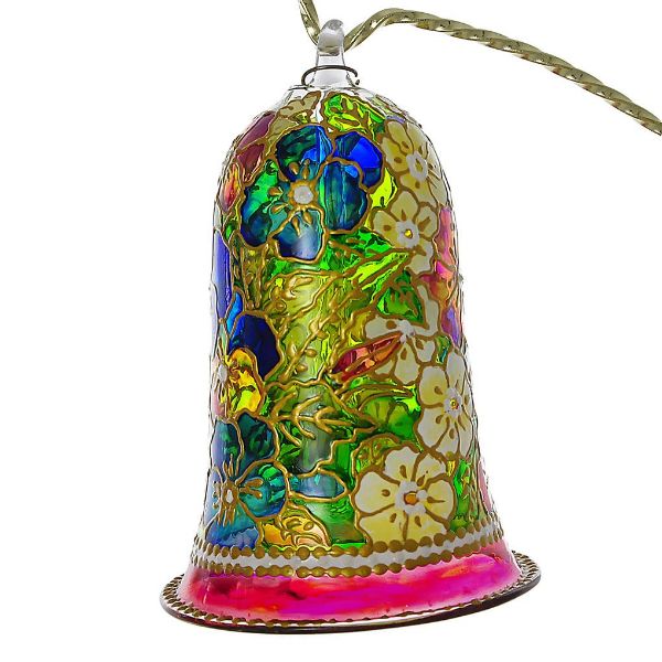 Picture of "Spring Flowers" Hand Painted Glass Bell Ornament.