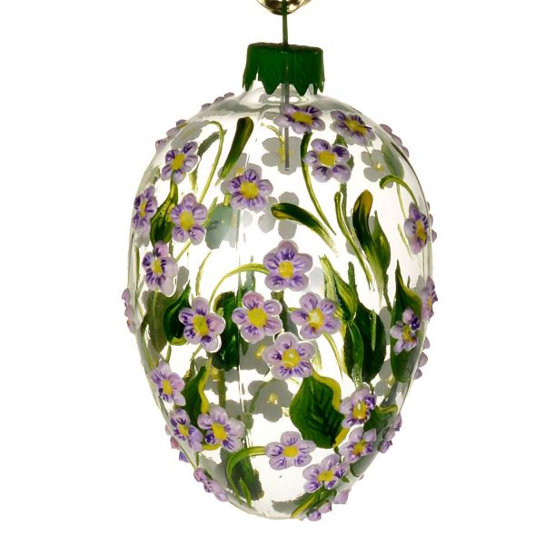 Picture of Forget-Me-Not Hand Blown Glass Easter Egg Ornament.