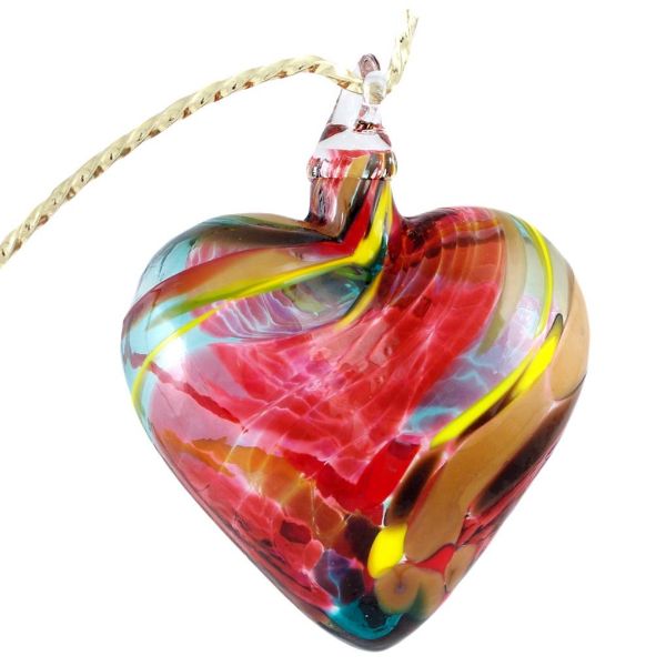 Picture of Glass Eye Studio Hand Blown Glass Heart Ornament - Magenta Lace