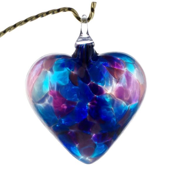 Picture of Glass Eye Studio Hand Blown Glass Heart Ornament - Violet Chip