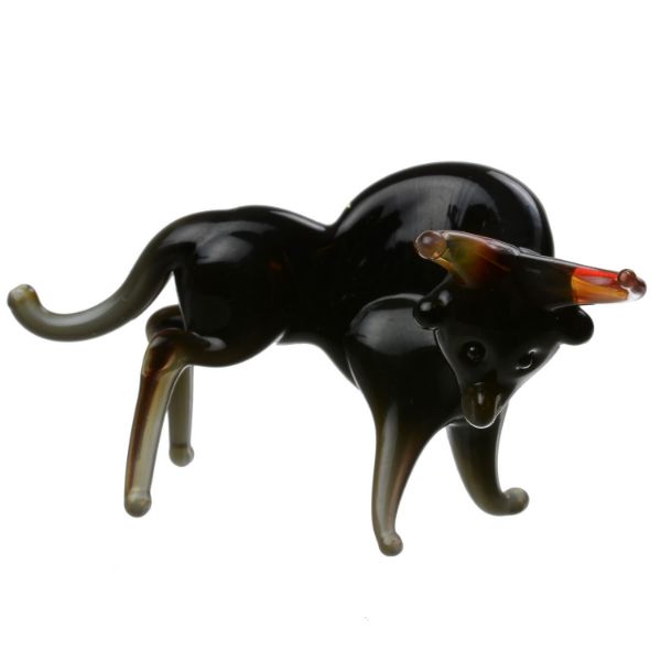 Picture of Hand Blown Glass Lampwork Collectible Miniature Bull Figurine (Black)