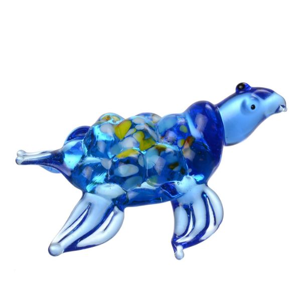 Picture of Hand Blown Glass Lampwork Collectible Miniature Turtle Figurine. Made in USA.