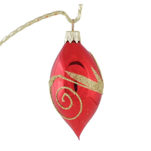 Picture of Red Olive With Golden Swirls Glass Christmas Ornament