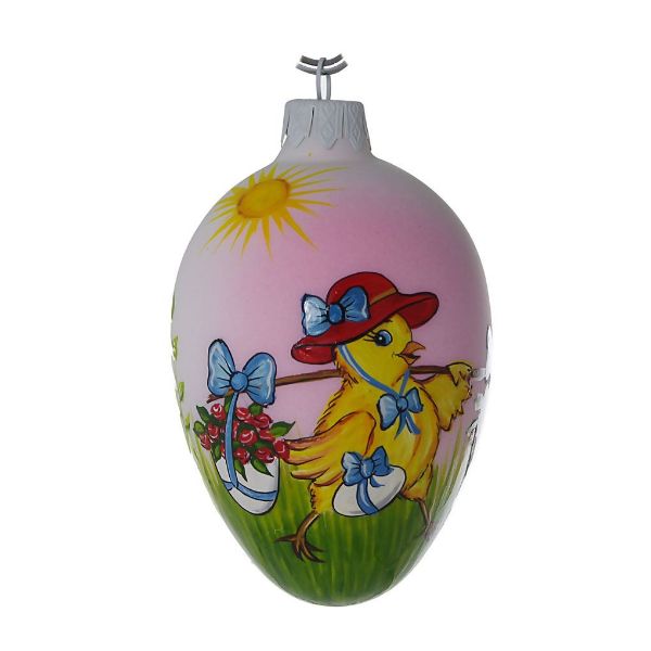 Picture of "Chicken" Hand Blown Glass Easter Egg Ornament (Pink).