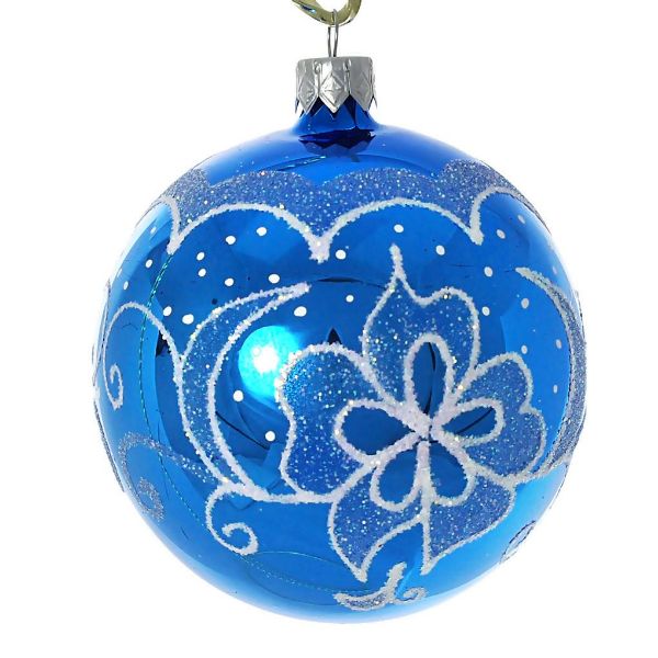 Picture of "Diadem" Hand Painted Glass Christmas Ornament (Blue, Glossy).
