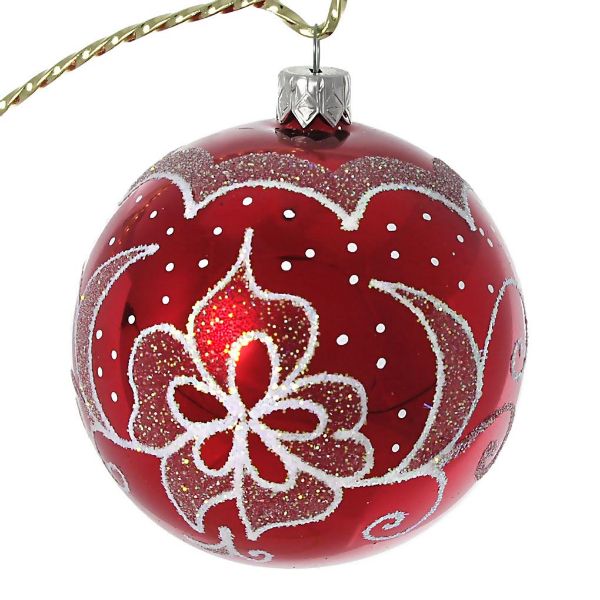 Picture of "Diadem" Hand Painted Glass Christmas Ornament (Red, Glossy).