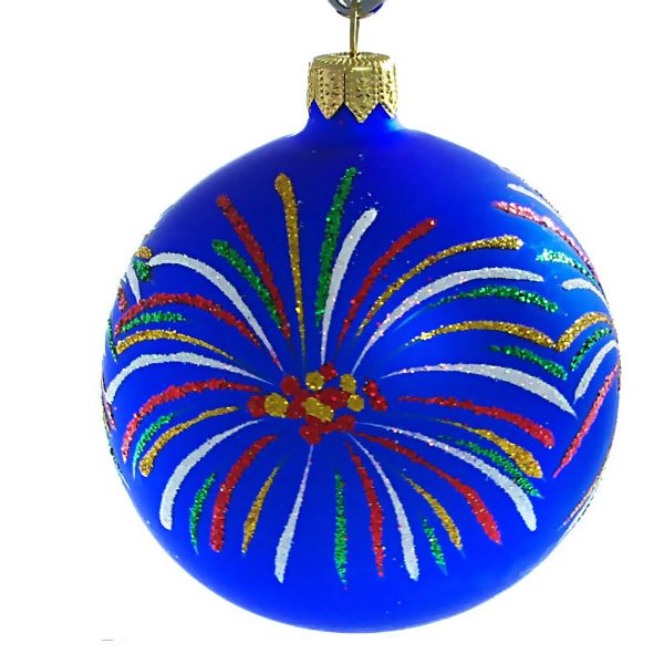 Picture of "Fireworks" Hand Painted Glass Christmas Ornament (Blue).