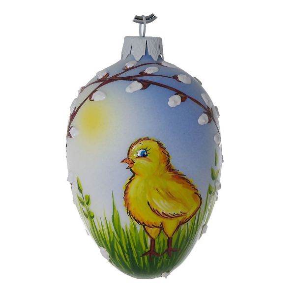 Picture of "First Spring" Hand Blown Glass Easter Egg Ornament (Sky Blue).
