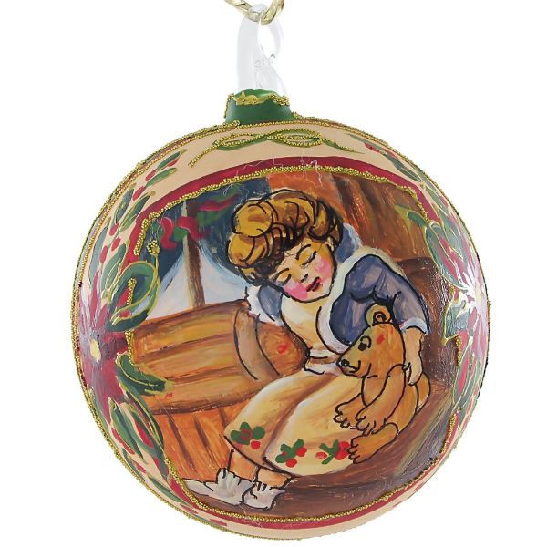 Picture of "Girl With A Teddy Bear" Glass Hand Painted Christmas Ball. Made in Austria.