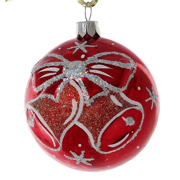 Picture of Jingle Bells Hand Blown Glass Red Christmas Ball Ornament