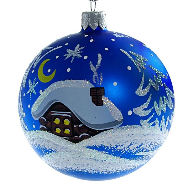 Picture of "Little Forest Hut" Glass Christmas Ornament (Blue).