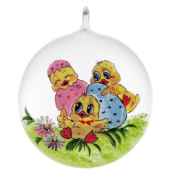 Picture of "Newborn Baby Chicks" Hand Painted Glass Easter Medallion Ornament.
