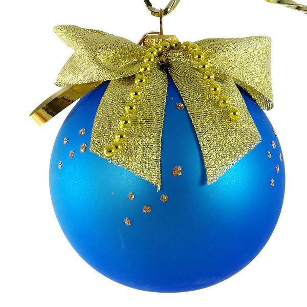 Picture of "Present" Hand Painted Glass Christmas Ornament (blue, matte).