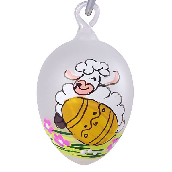 Picture of "Sheep" Czech Hand Blown Glass Easter Egg Ornament.