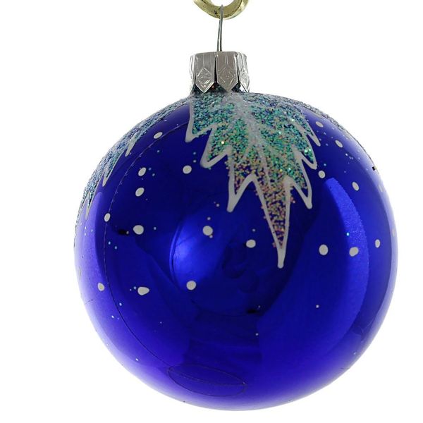 Picture of "Snowy" Glass Christmas Ball Ornament (blue, glossy)