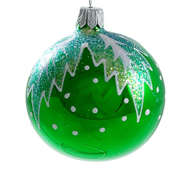 Picture of "Snowy" Glass Christmas Ball Ornament (green glossy)