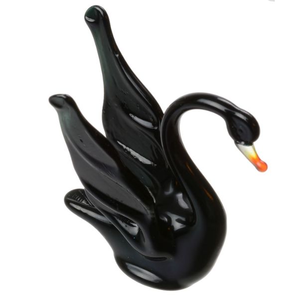 Picture of Black Swan Hand Blown Glass Lampwork Collectible Miniature Figurine.