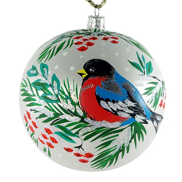 Picture of Bullfinch Glass Hand Painted Christmas Ball Ornament