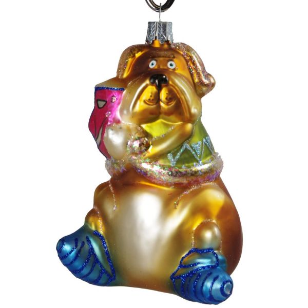 Picture of Dog With A Mask Glass Christmas Ornament