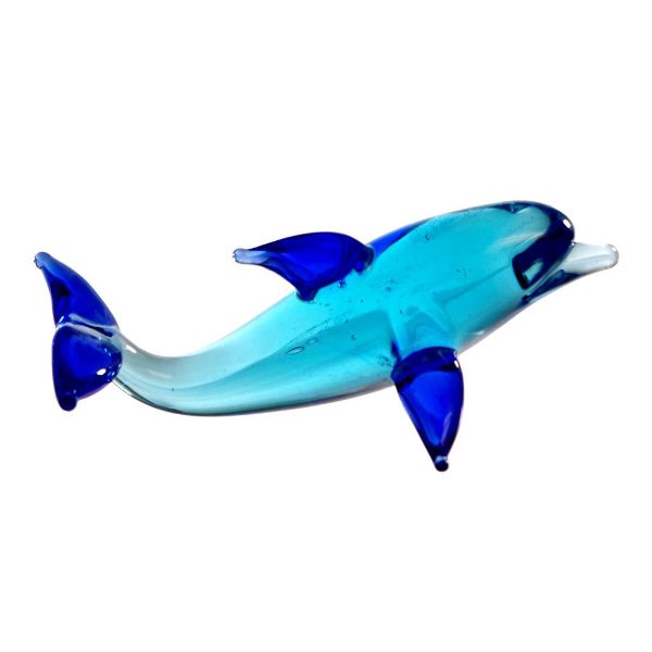 Picture of Hand Blown Glass Lampwork Collectible Miniature Dolphin Figurine. Made in USA.