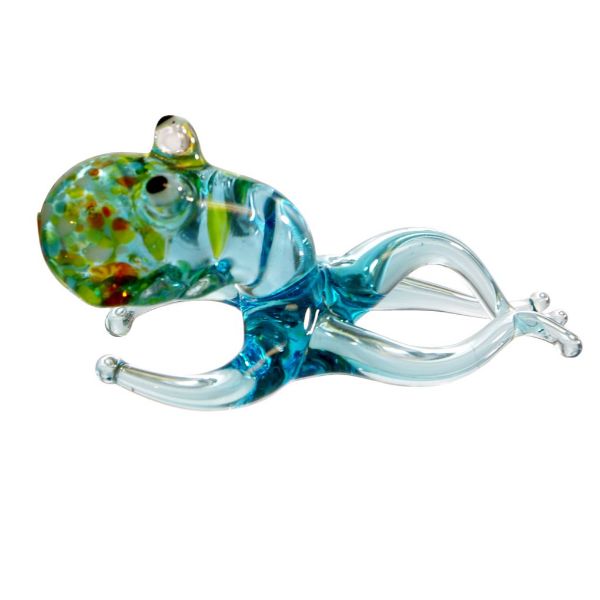 Picture of Hand Blown Glass Lampwork Collectible Miniature Octopus Figurine. Made in the USA.