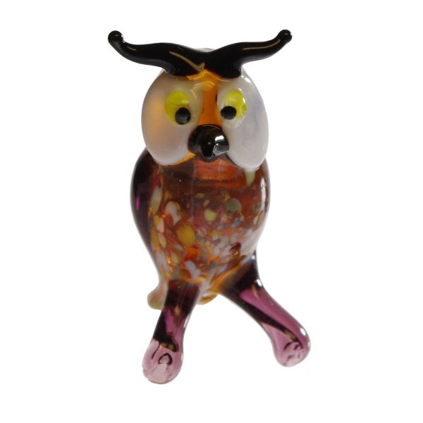 Picture of Hand Blown Glass Lampwork Collectible Miniature Owl Figurine. Made in USA.