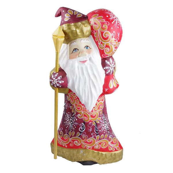 Picture of Hand Carved, Solid Wood Hand Painted Burgundy Santa