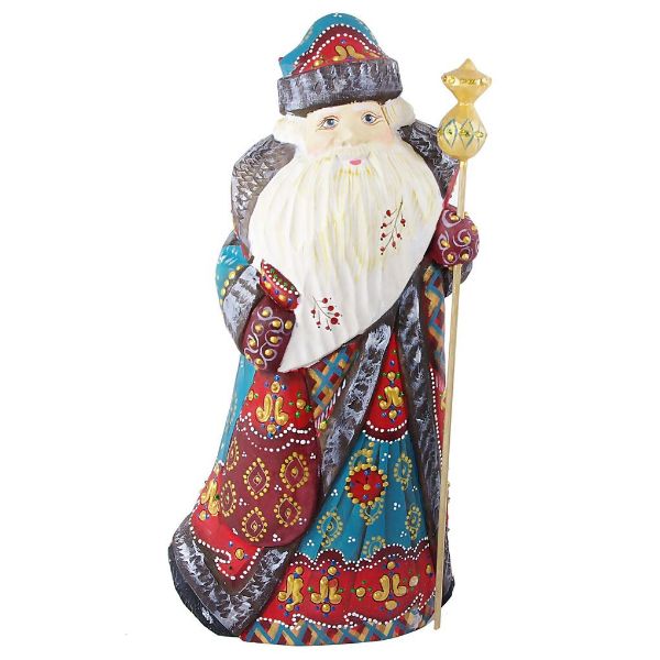 Picture of Hand Carved, Solid Wood Turquoise Robe Santa