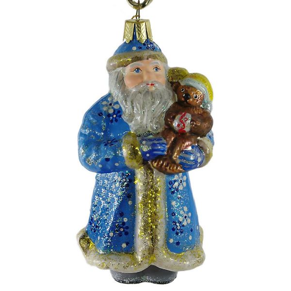 Picture of Santa With Teddy Bear Glass Christmas Ornament