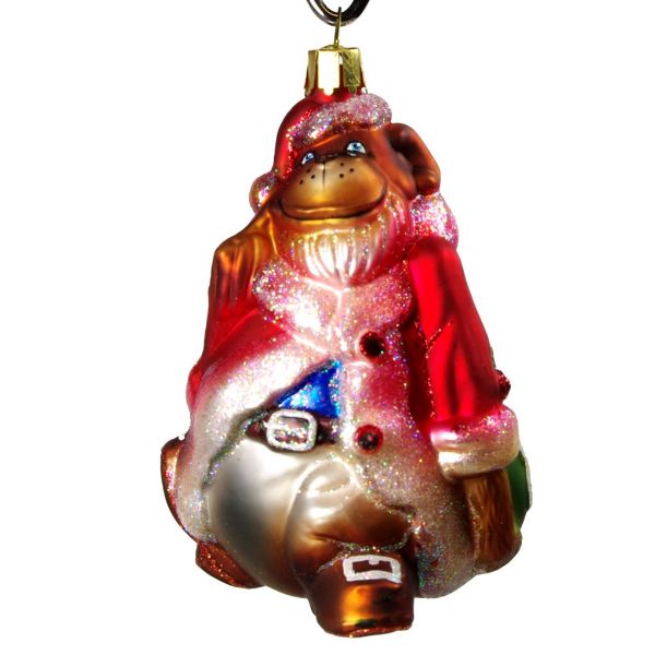 Picture of Santa Gorilla Glass Christmas Ornament (Red Robe)