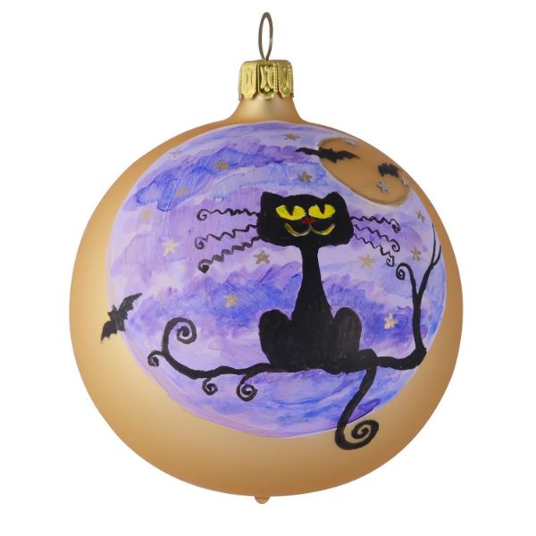Picture of "Black Cat" Hand Painted Glass Halloween Ball
