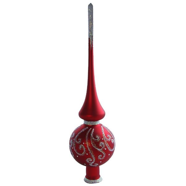 Picture of "Snowy Pattern" Red Glass Christmas Tree Topper