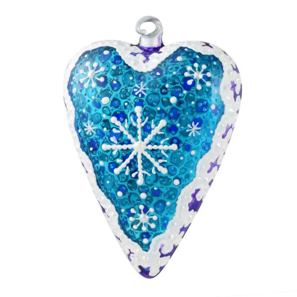 Picture of "Snowflakes" Glass Light Blue Heart Hand Painted Christmas Ornament. Limited edition.