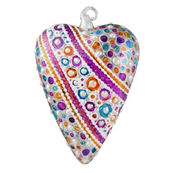 Picture of "Joy" Glass Multicolored Heart Hand Painted Christmas Ornament. Limited edition.