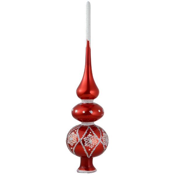 Picture of "Lace" Glass Christmas Tree Topper Red