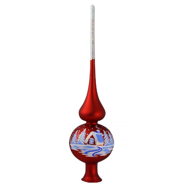 Picture of "Winter Countryside" Red Matte Glass Christmas Tree Topper.