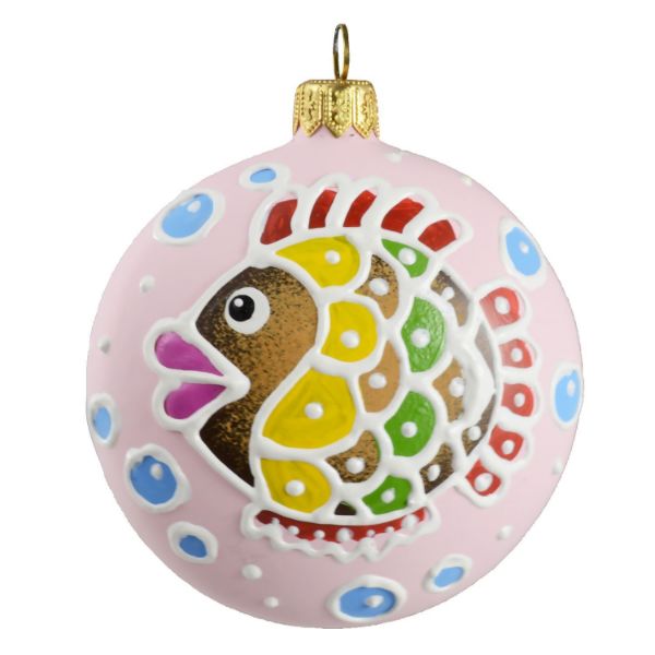 Picture of "Fish" Medallion - Hand Painted Glass Christmas Ornament.