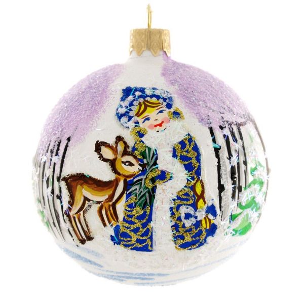 Picture of "Snow Maiden with a Deer" Hand Painted Christmas Ball