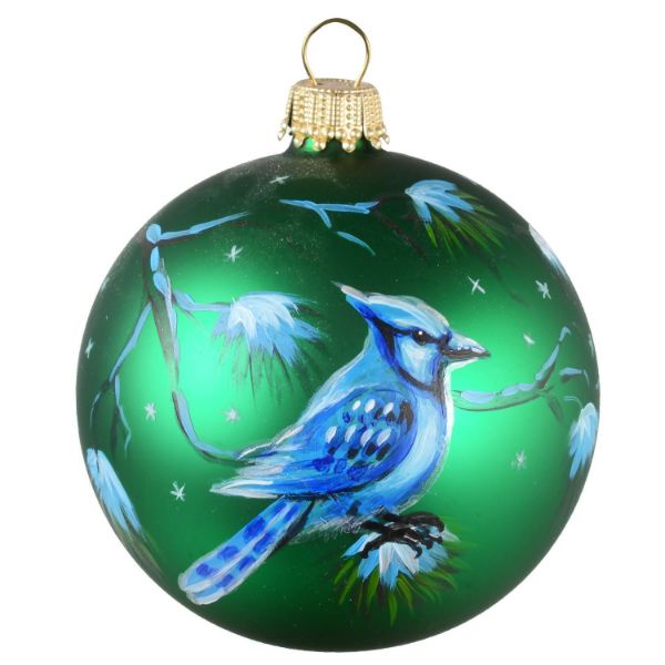 Picture of "Bluejay" Green  Glass Christmas Ball Ornament