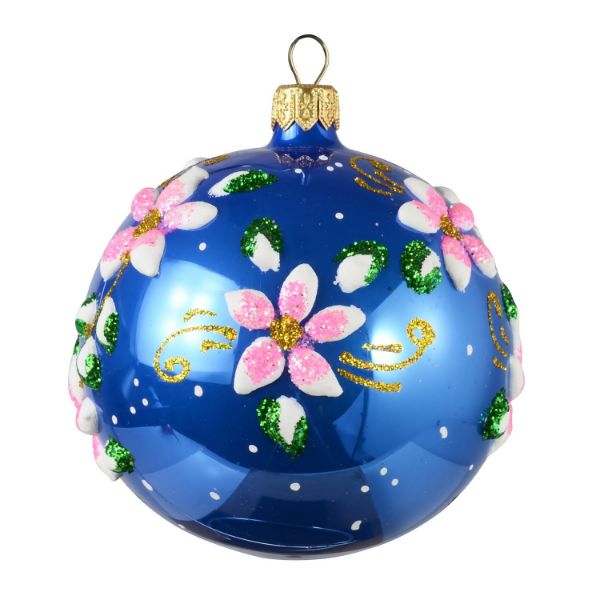 Picture of "Gloria" Glossy Blue Glass Christmas Ball Ornament