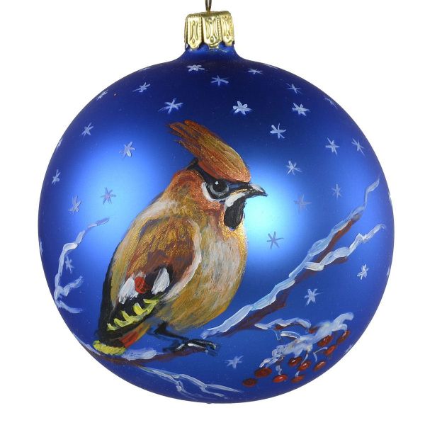 Picture of "Bohemian Waxwing" Hand Painted Glass Christmas Ball