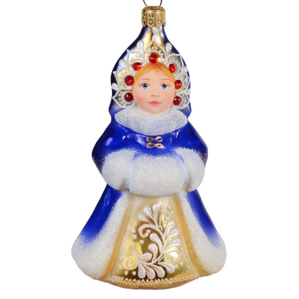 Picture of " Snow Maiden in Blue" Hand-Painted Glass Christmas Ornament