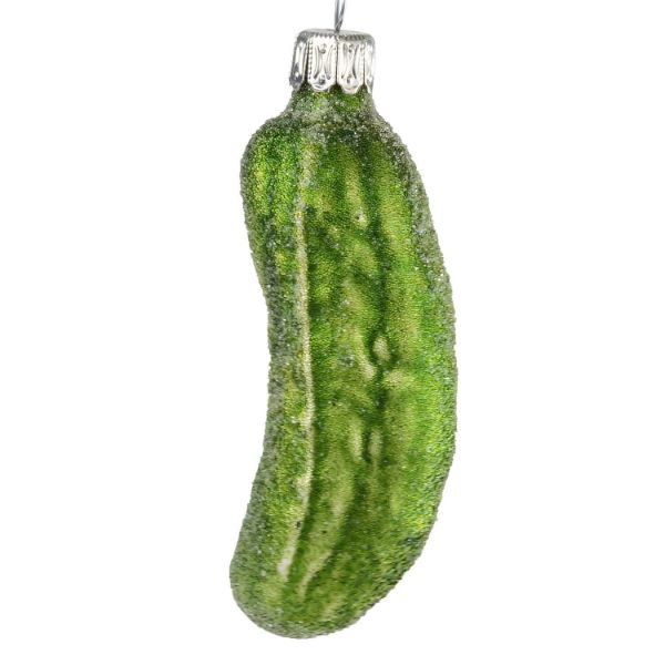 Picture of Glass German Pickle Christmas Ornament (small, green with pearls)