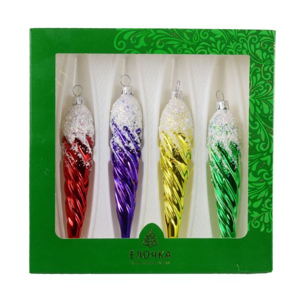 Picture of "Icicles Spiral" Glass Christmas Ornament Set
